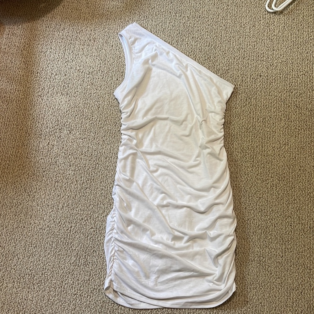 SHEIN white ruched one shoulder dress